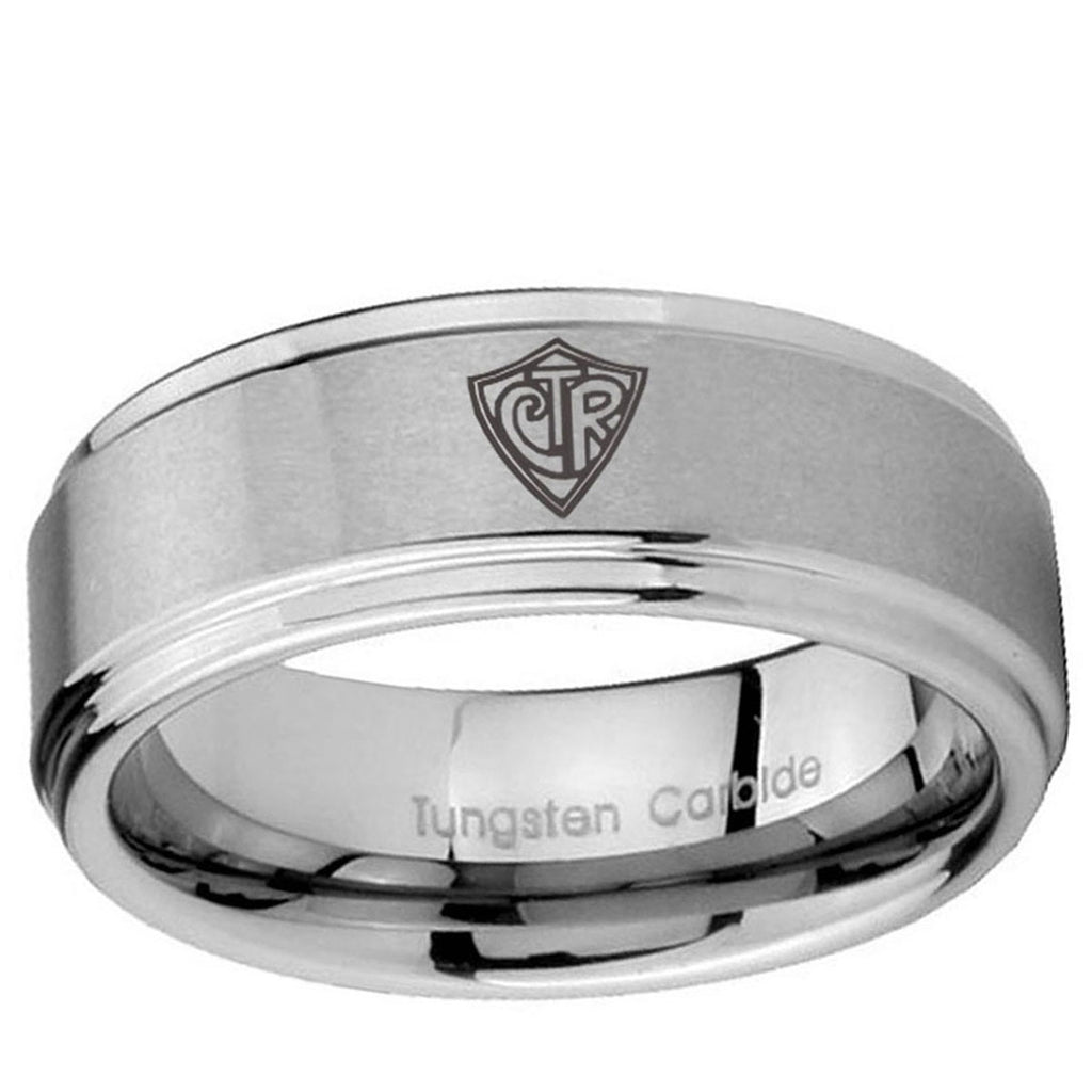 5mm CTR Step Edges Brushed Silver Tungsten Mens Wedding Ring