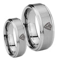 CTR Step Edges Brushed Tungsten Engagement Ring Set