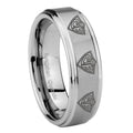 8mm Multiple CTR Step Edges Brushed Silver Tungsten Ring