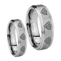 Multiple CTR Step Edges Brushed Tungsten Wedding Band Set
