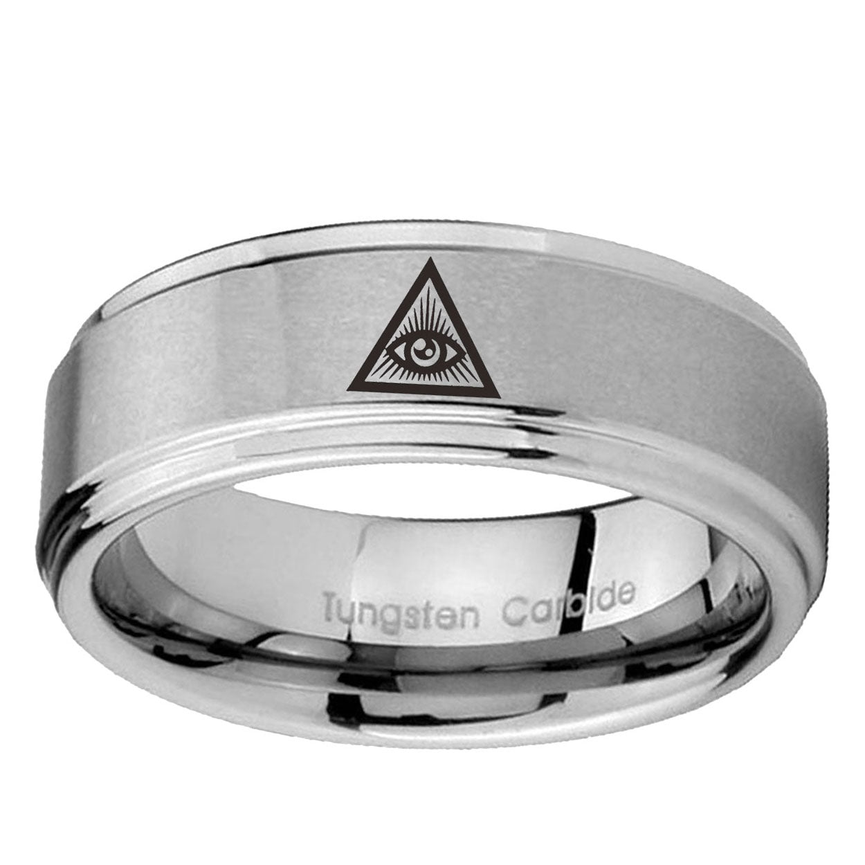 5mm Seeing Eye of God Step Edge Brushed Silver Ring Engraved