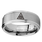 5, 8mm Seeing Eye of God Step Edge Brushed Silver Mens Wedding Rings Engraved