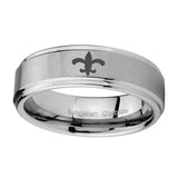 10mm-Fleur-De-Lis-Step-Edges-Brushed-Tungsten-Carbide-Wedding-Engraving-Ring