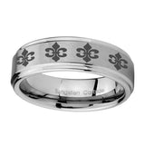 10mm-Multiple-Fleur-De-Lis-Step-Edges-Brushed-Tungsten-Wedding-Engagement-Ring