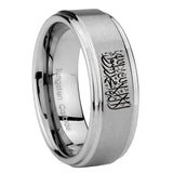 8mm Islamic Shahada Step Edge Brushed Silver Mens Wedding Rings Engraved