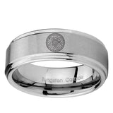 5, 8mm Seal of Seven Archangel Step Edge Brushed Silver Mens Wedding Rings Engraved