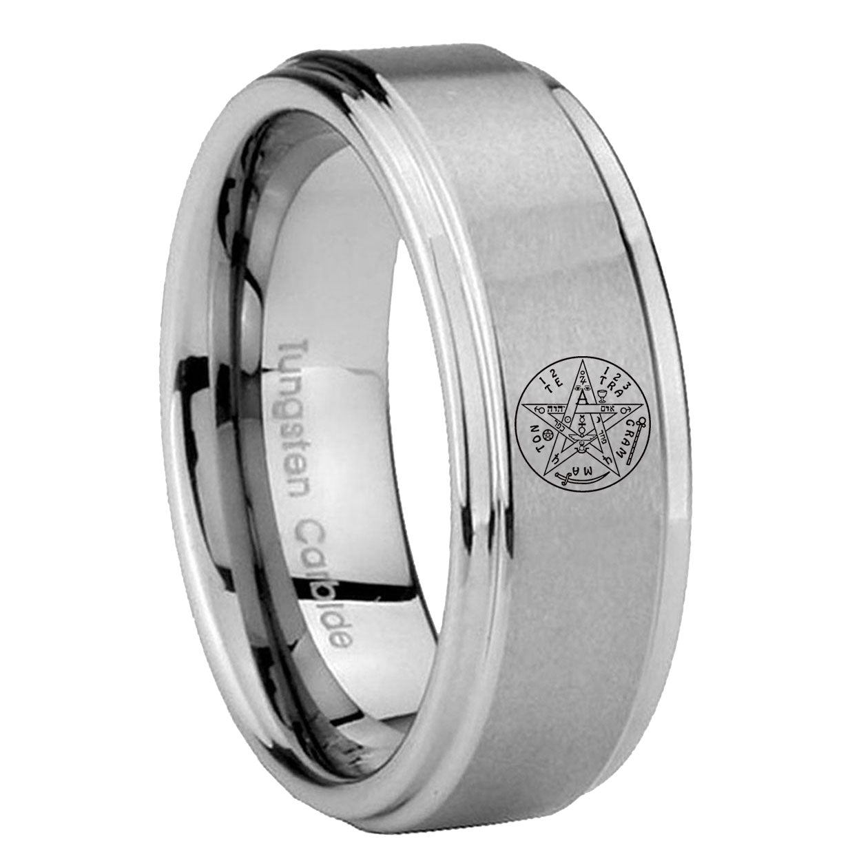 8mm Tetragrammaton Spiritual Kabbalah Step Edge Silver Ring