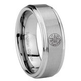 8mm Tetragrammaton Spiritual Kabbalah Step Edge Brushed Silver Mens Wedding Rings Engraved