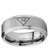 10mm Masonic 32 Triangle Freemason Step Edge Brushed Tungsten Ring