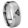 10mm Masonic 32 Triangle Design Freemason Step Edges Brushed Tungsten Carbide Mens Anniversary Ring