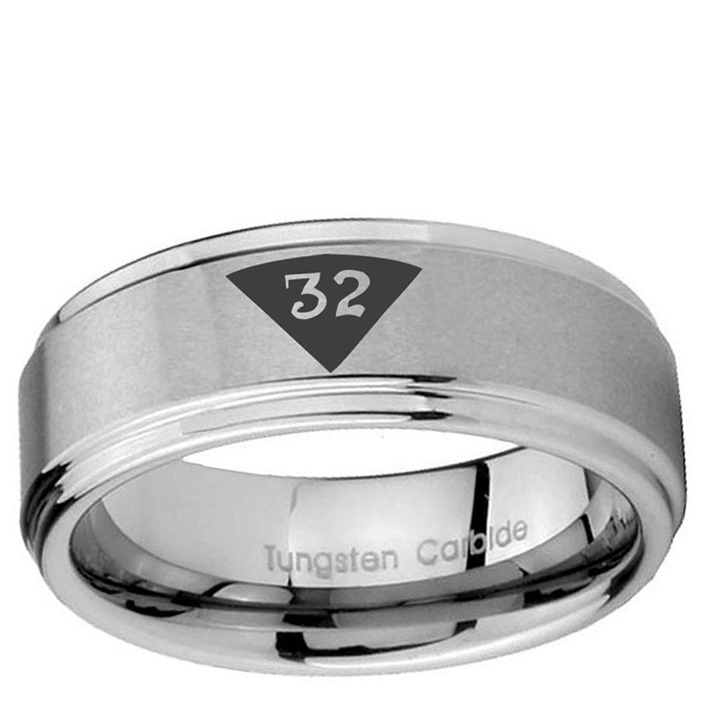 10mm Masonic 32 Triangle Design Freemason Step Edge Brushed Tungsten Ring
