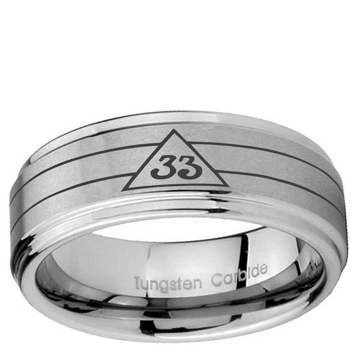 5mm Masonic 32 Duo Line Freemason Step Edge Silver Tungsten Band
