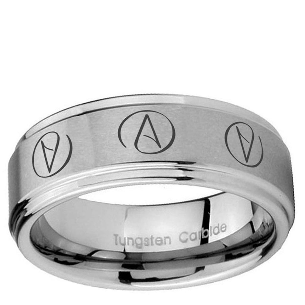 10mm Atheist Design Step Edge Brushed Tungsten Rings for Men