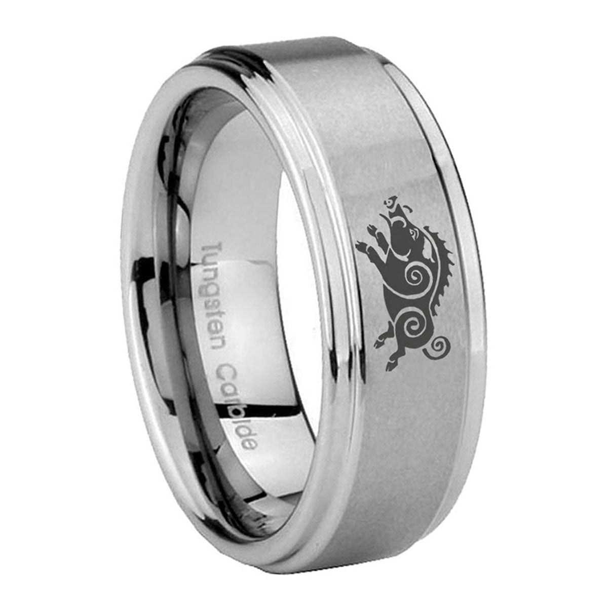 10mm Wild Boar Step Edges Brushed Tungsten Carbide Men's Wedding Ring