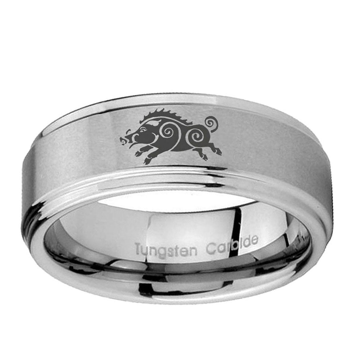 10mm Wild Boar Step Edge Brushed Tungsten Ring