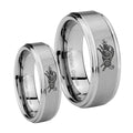 Wild Boar Step Edges Brushed Tungsten Wedding Ring Sets
