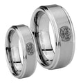 Masonic 32 Degree Freemason Step Edges Brushed Tungsten Couple Wedding Rings