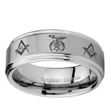 10mm-Masonic-Shriners-Step-Edges-Brushed-Tungsten-Carbide-Personalized-Ring