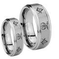 Masonic Shriners Step Edges Brushed Tungsten Wedding Ring Set