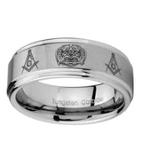 10mm-Masonic-32-Design-Step-Edges-Brushed-Tungsten-Carbide-Mens-Wedding-Band