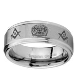 10mm-Masonic-32-Design-Step-Edges-Brushed-Tungsten-Carbide-Mens-Wedding-Band
