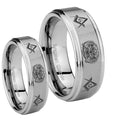 Masonic 32 Design Step Edges Brushed Tungsten Mens Set Ring