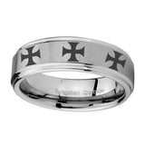 10mm-Multiple-Maltese-Cross-Step-Edges-Brushed-Tungsten-Custom-Mens-Ring