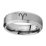 10mm-Aries-Zodiac-Step-Edges-Brushed-Tungsten-Carbide-Wedding-Engraving-Ring