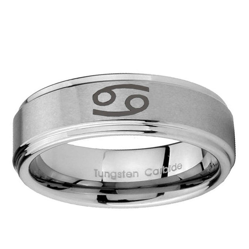 10mm Cancer Horoscope Step Edge Brushed Tungsten Ring