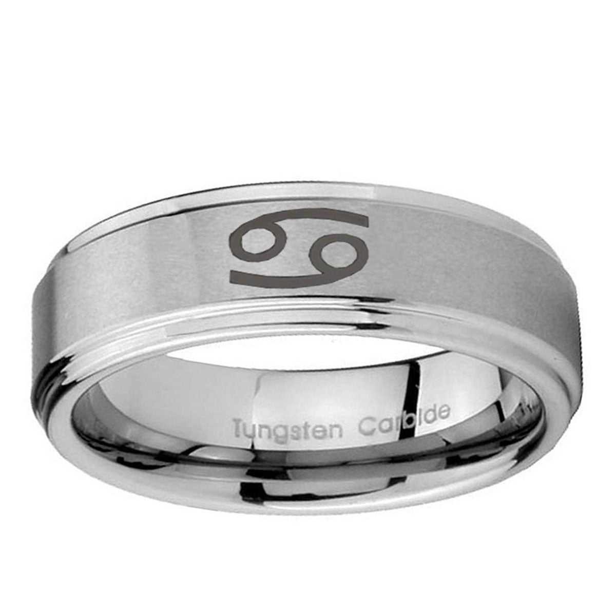 5mm Cancer Horoscope Step Edges Brushed Silver Tungsten Ring