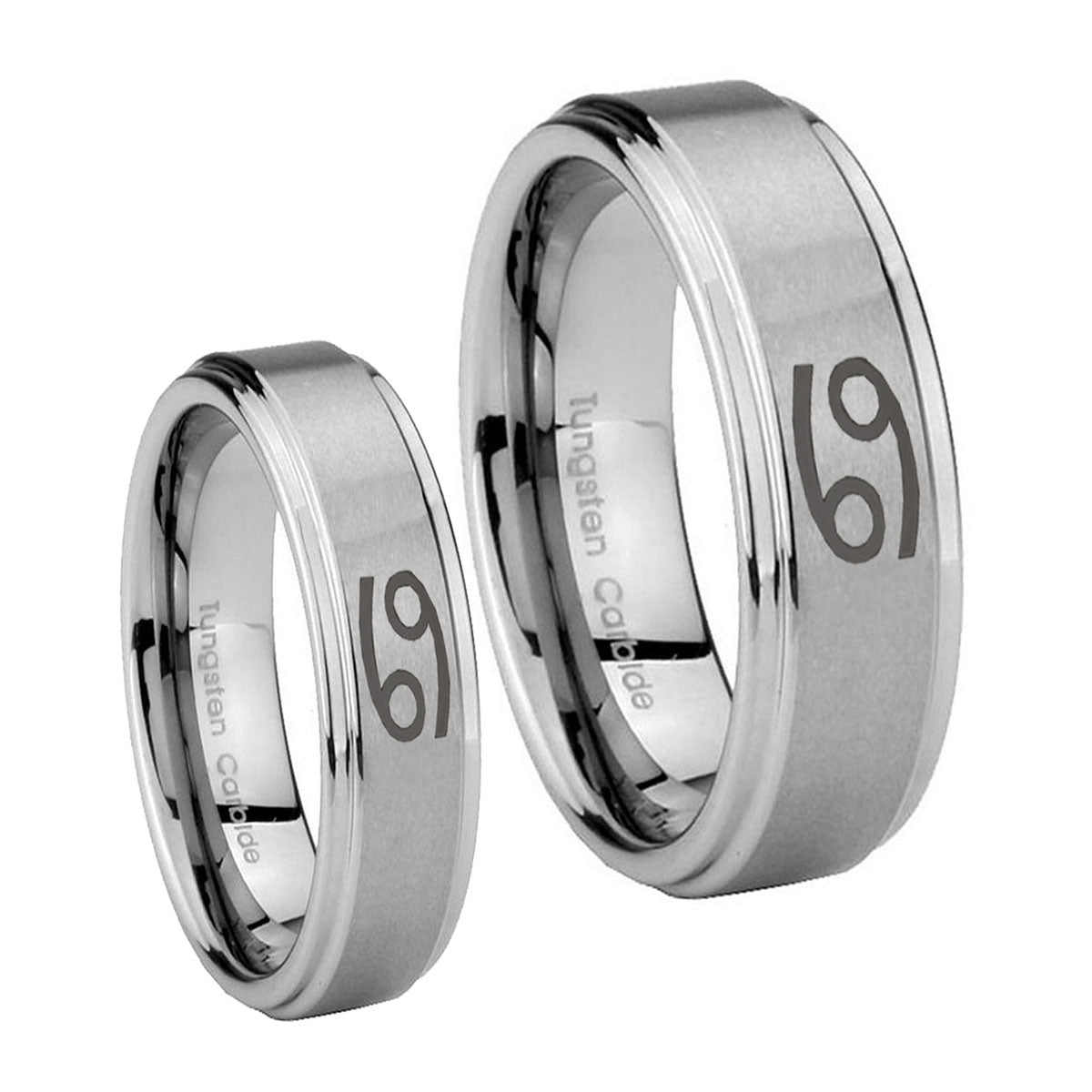 Cancer Horoscope Step Edges Brushed Tungsten His and Hers
