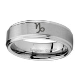 8mm-Capricorn-Zodiac-Step-Edges-Brushed-Tungsten-Carbide-Mens-Ring