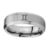 10mm-Gemini-Zodiac-Step-Edges-Brushed-Tungsten-Carbide-Custom-Mens-Ring