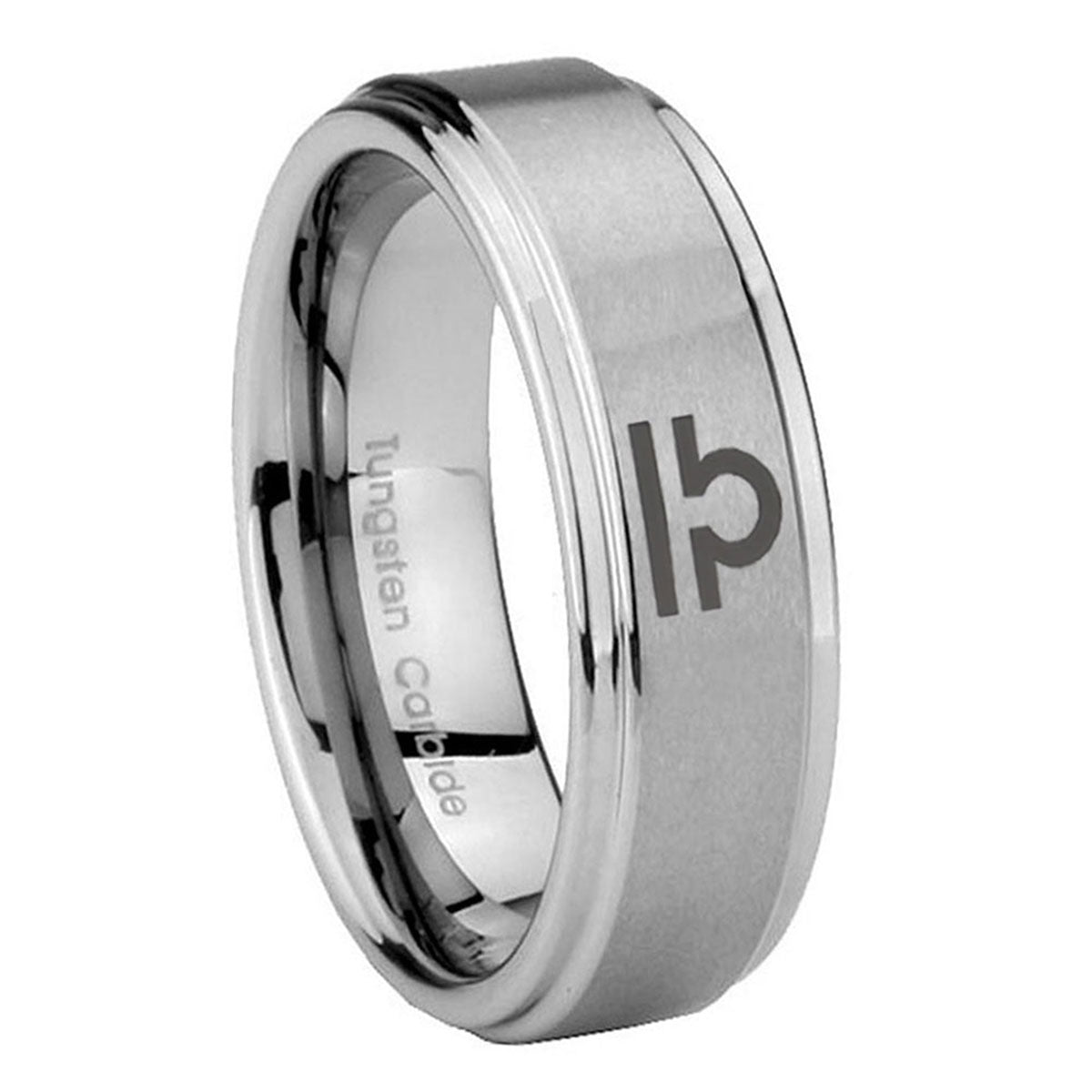 8mm Libra Horoscope Step Edge Brushed Silver Tungsten Ring