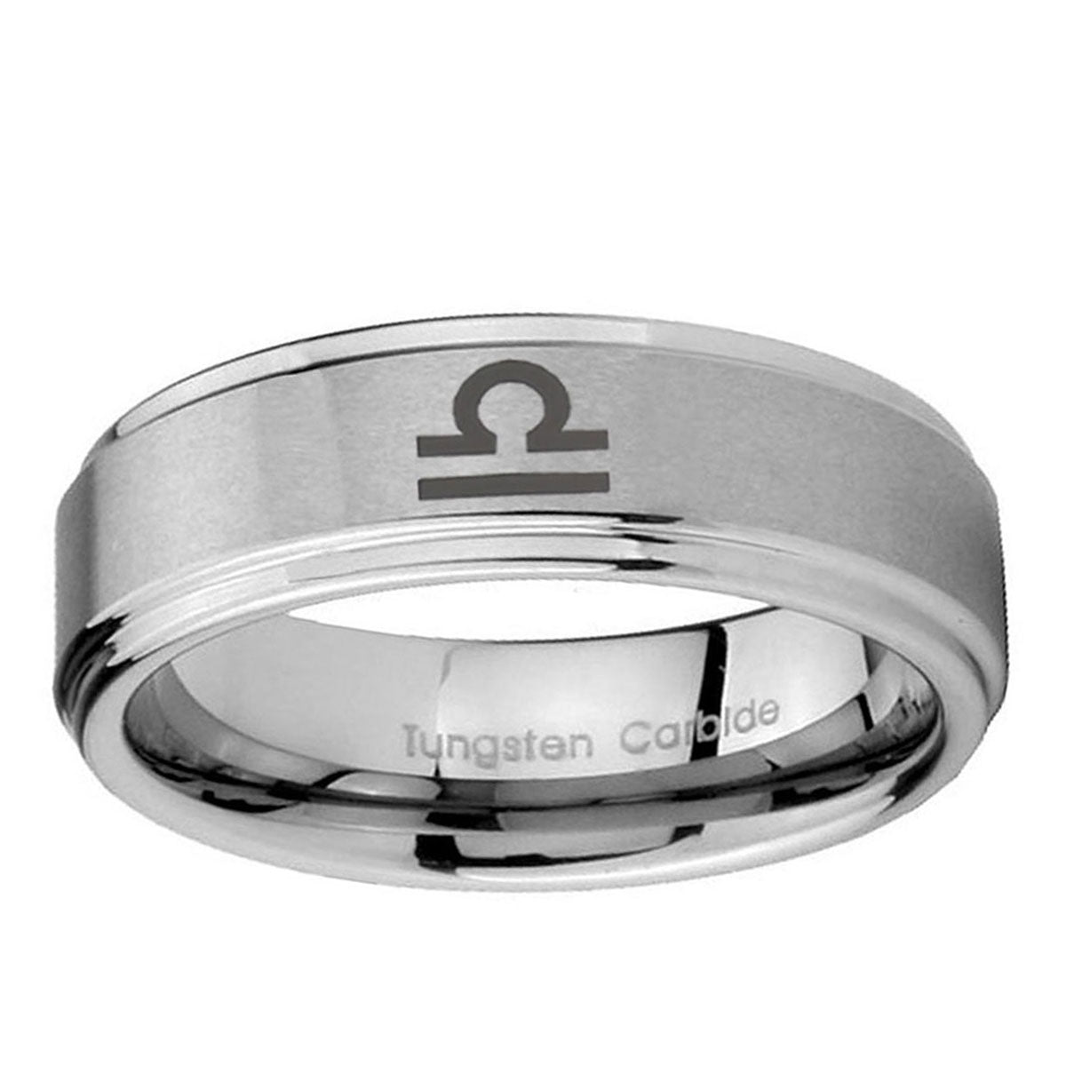 5mm Libra Horoscope Step Edge Brushed Silver Tungsten Ring