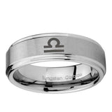 5, 8mm Libra Horoscope Step Edge Brushed Tungsten Ring