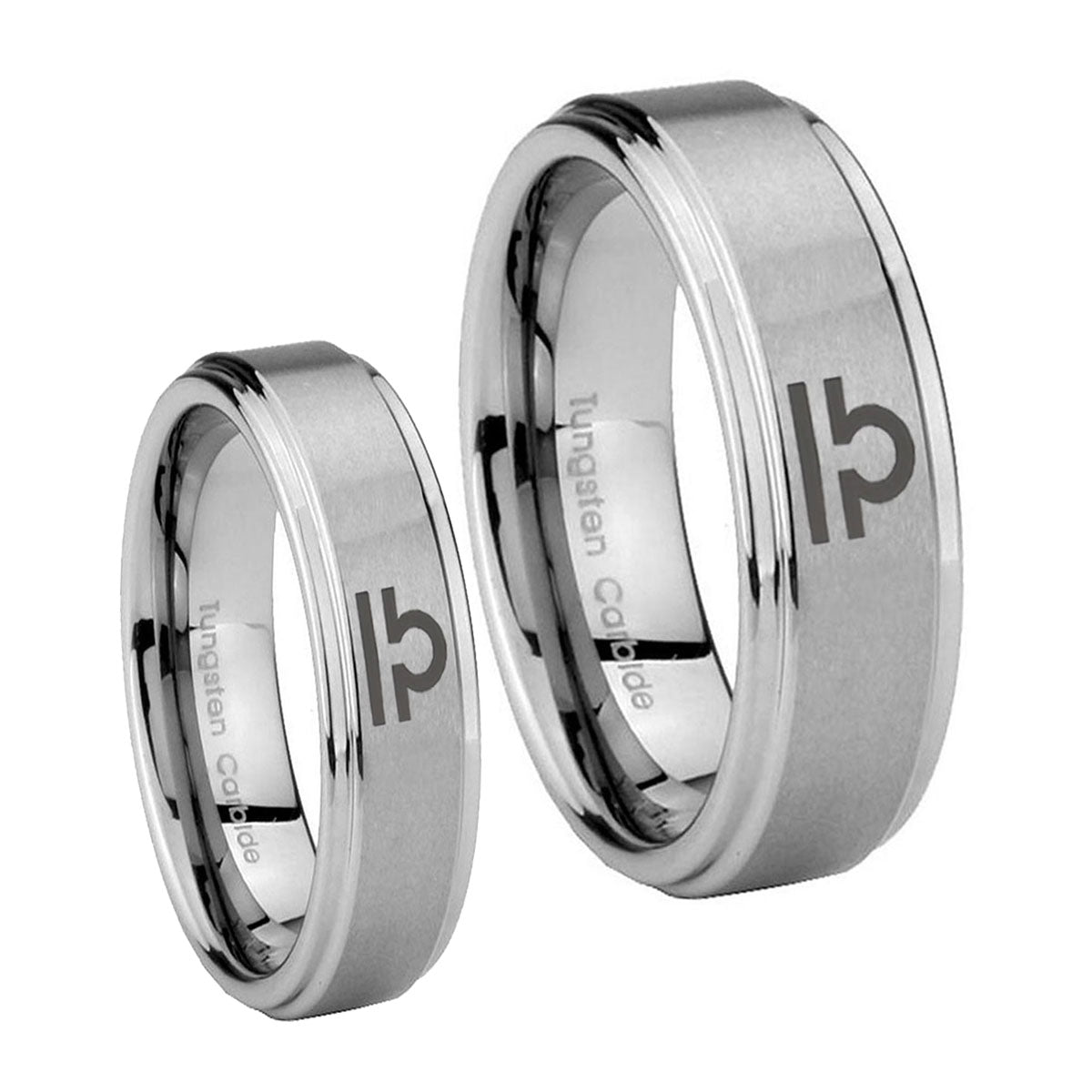 Libra Horoscope Step Edges Brushed Tungsten His And Hers Ring