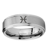 5, 8mm Pisces Zodiac Step Edge Brushed Tungsten Ring
