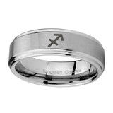 8mm-Sagittarius-Zodiac-Step-Edges-Brushed-Tungsten-Carbide-Men's-Wedding-Band