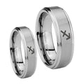 Sagittarius Zodiac Step Edges Brushed Tungsten Engagement Ring Set