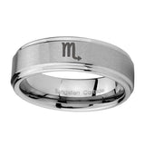10mm-Scorpio-Horoscope-Step-Edges-Brushed-Tungsten-Carbide-Men's-Band-Ring