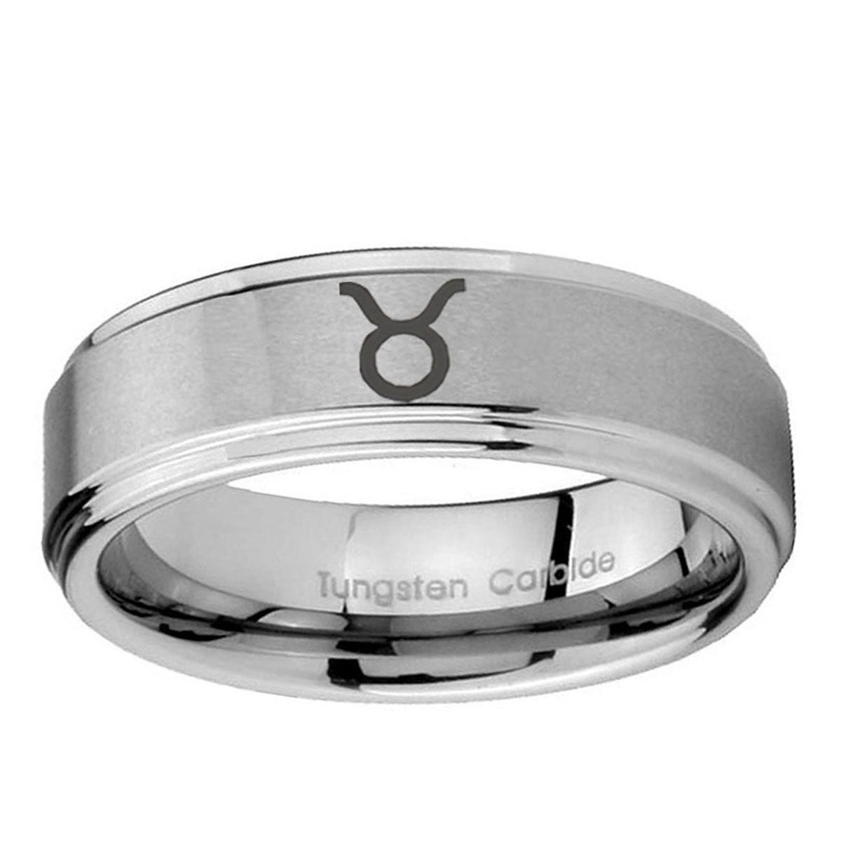 5mm Taurus Horoscope Step Edges Brushed Silver Tungsten Ring