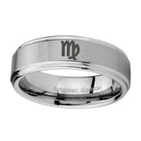 10mm-Virgo-Zodiac-Step-Edges-Brushed-Tungsten-Carbide-Men's-Bands-Ring