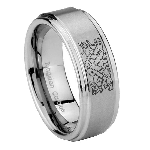 10mm-Celtic-Dog-Step-Edges-Brushed-Tungsten-Carbide-Men's-Wedding-Ring