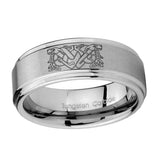 10mm-Celtic-Dog-Step-Edges-Brushed-Tungsten-Carbide-Men's-Wedding-Ring