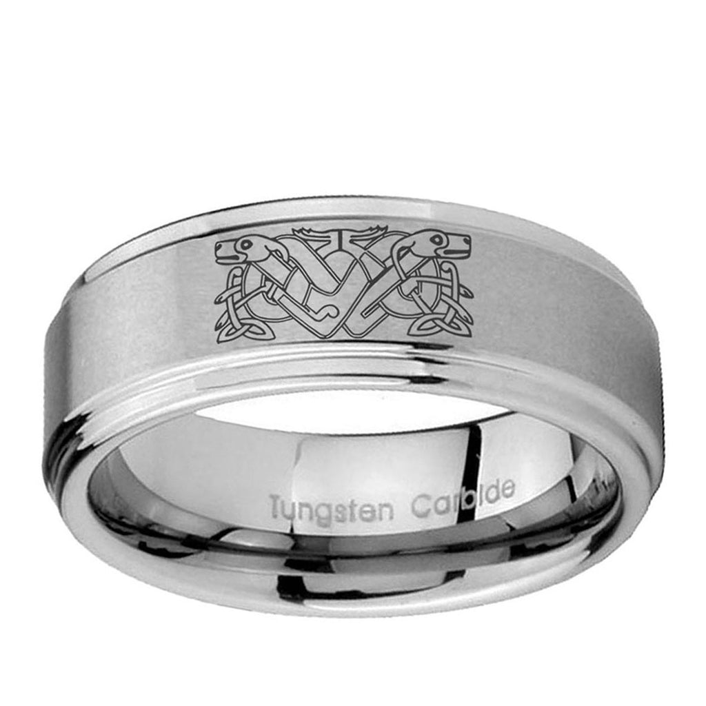 10mm Celtic Dog Step Edge Brushed Tungsten Ring
