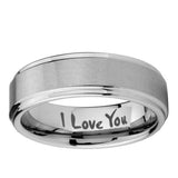 5, 8mm I Love You Step Edge Brushed Tungsten Ring