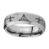 8mm-Celtic-Triangle-Fleur-De-Lis-Step-Edges-Brushed-Tungsten-Carbide-Bands-Ring
