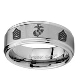 10mm-Marine-Army-Sergeant-Step-Edges-Brushed-Tungsten-Carbide-Personalized-Ring
