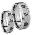 Marine Army Sergeant Step Edges Brushed Tungsten Mens Band Set